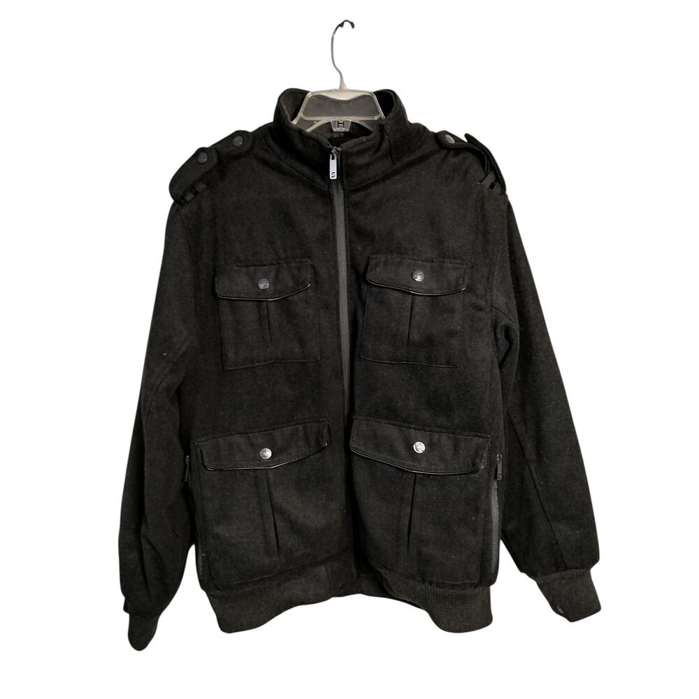 M720) Vintage Sportier Men's Black Fully Zip Poly-Wool Military Jacket Size XL